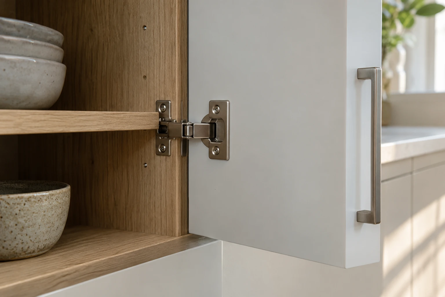 Cabinet hinge and edge detail illustration